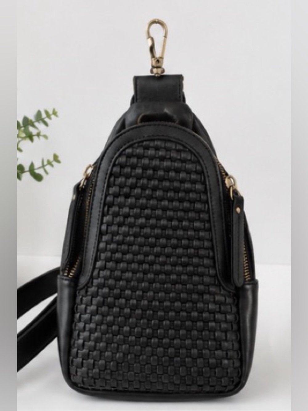 Urban Originals - Anthropologie Black Woven Vegan Leather Sling Bag Crossbody